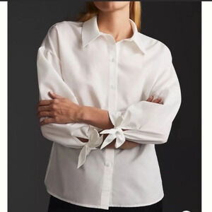 Anthropologie White Blouse with Bow Details